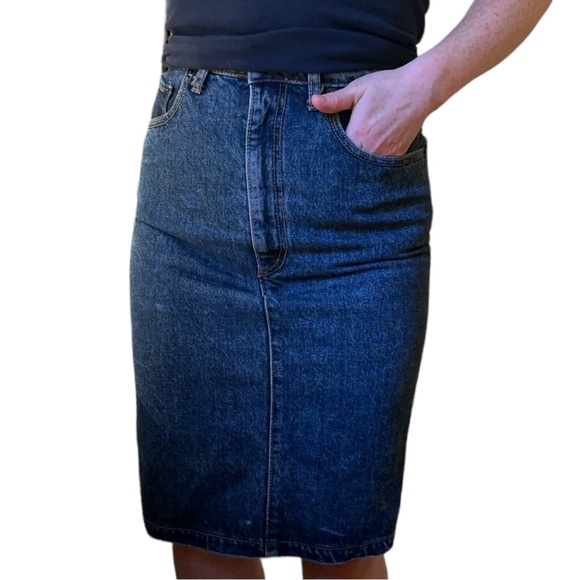 Big John Japanese Denim Skirt Size 9/10 Button Back Vent 100 Cotton - Picture 16 of 16